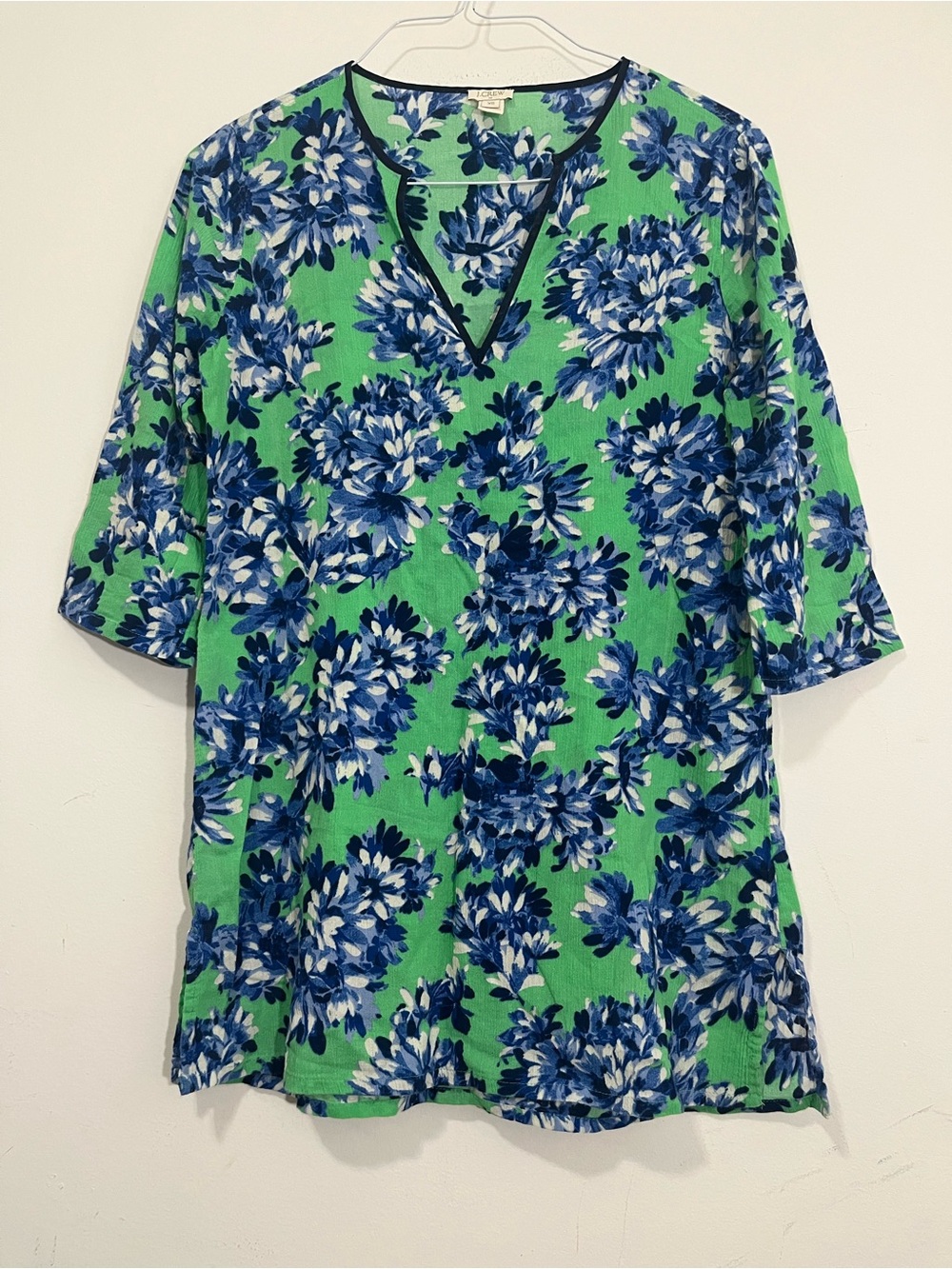 J. Crew Womens Floral Cotton Gauze Tunic Cover Up XS Blue Green Resortwear Beach